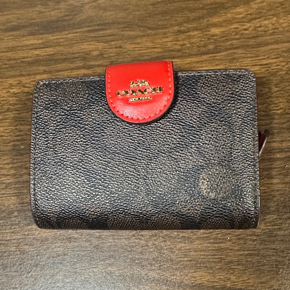 Like new Coach Brown Wallet with Red Accent